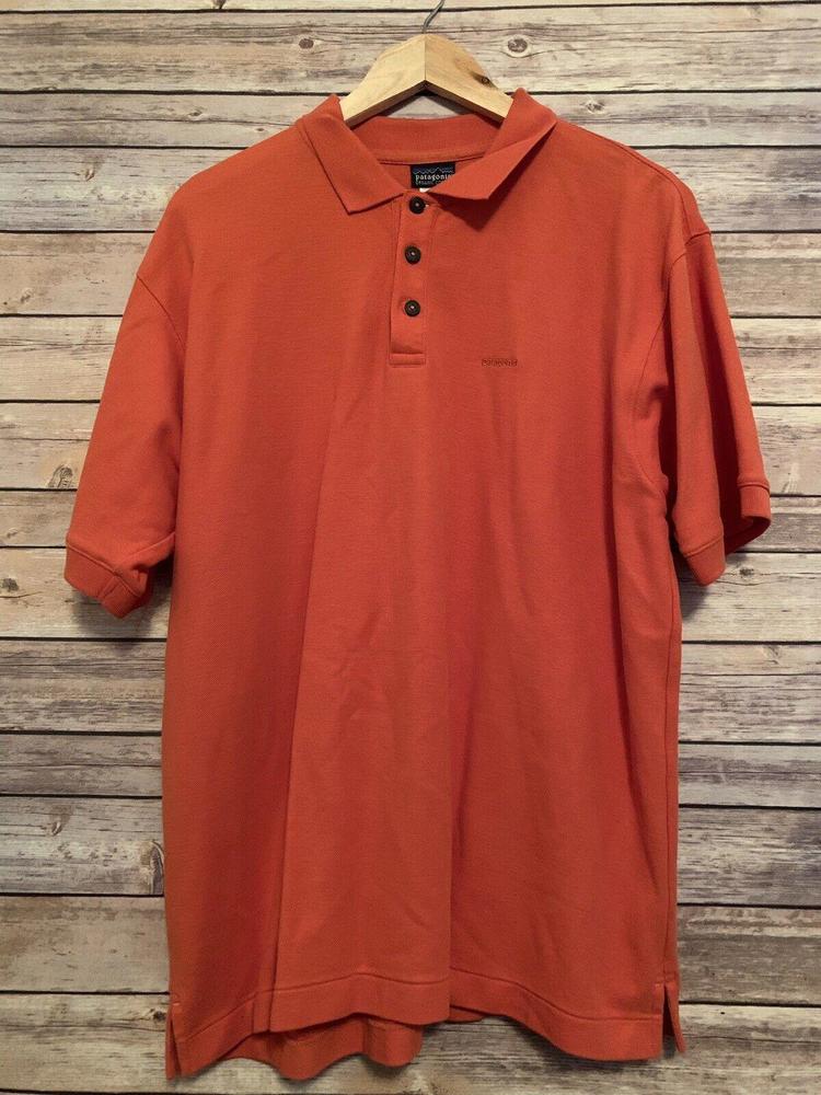 Patagonia Mens Polo Shirt Quarter Button Down Organic Cotton Solid Orange Large